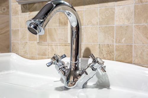 Preview: Water tap sink with faucet in expensive loft bathroom