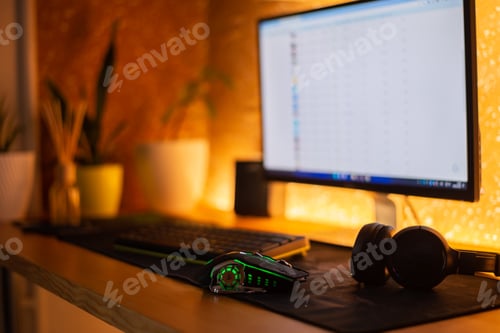 Preview: Computer mouse on the mat near the keyboard