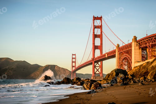 Preview: 54935,View of Golden Gate Bridge from beach, San Francisco, California, United States