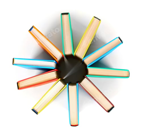 Preview: Multi-coloured books. On white background.