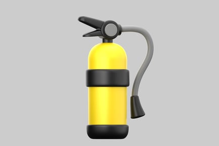 Preview: Yellow fire extinguisher with black base, band, and hose.