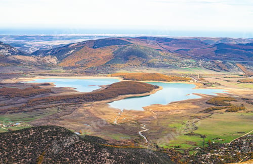 Preview: View from the top of the mountain to the valley with lakes