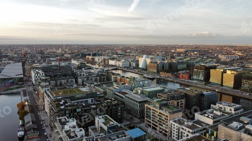Preview: Aerial view of Dublin City with urban buildings and houses near Grand Canal