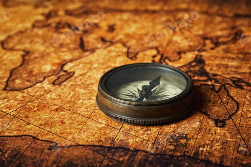 Preview: Old vintage compass on ancient map