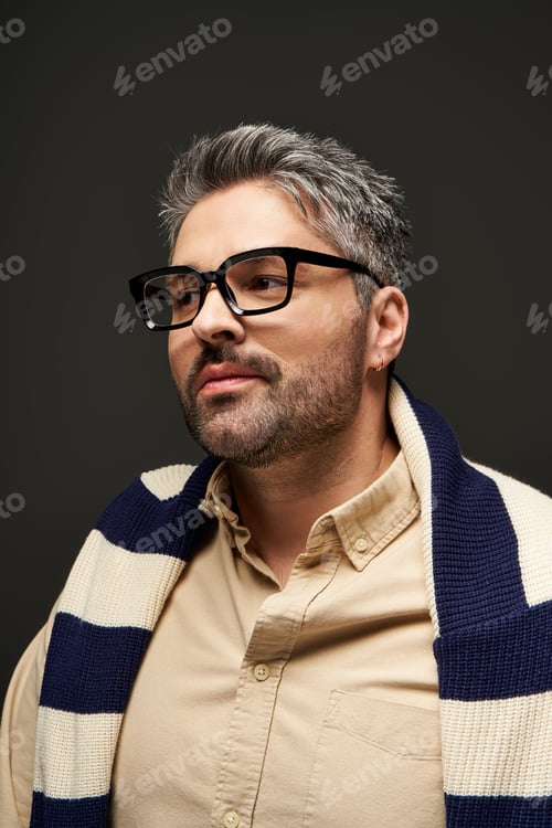 Preview: Stylish man showcases elegance and modern fashion in a studio setting