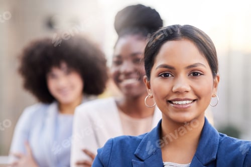 Preview: Shot of a diverse group of businesswomen standing together on the balcony outside