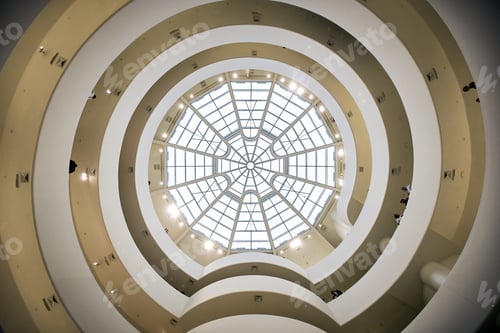 Preview: Low angle shot of a beautiful round glass roof in Solomon R. Guggenheim Museum, New York