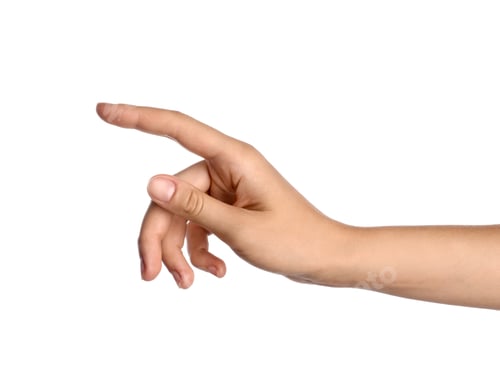 Preview: Woman touching something on white background, closeup