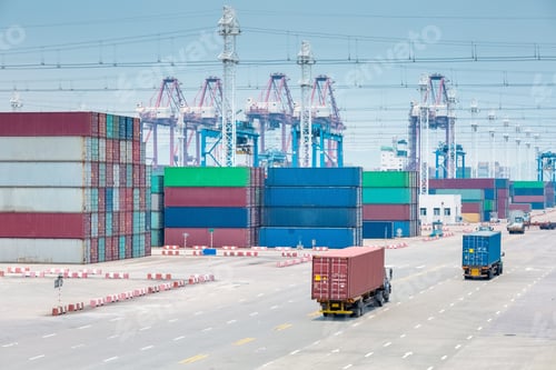 Preview: busy container terminal closeup