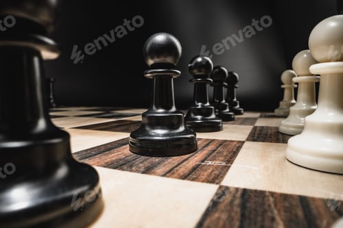 Preview: Chess board with figures on dark background