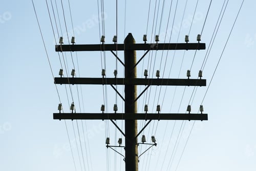 Preview: Wooden pole with electric wires