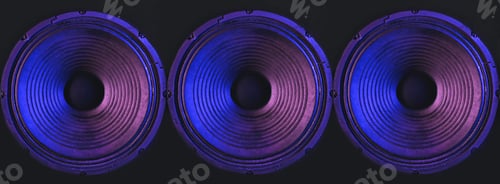 Preview: Close-up of speakers membrane on black background with colored lighting.
