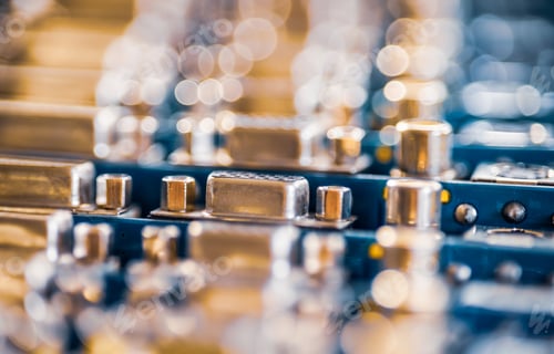 Preview: Close-up blurry metal sockets on a computer video board