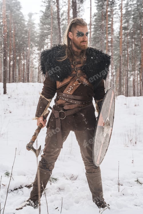 Preview: Norse Warrior Poised with Axe and Shield