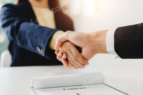 Preview: success deal and negotiate concept, close up hand shake of two businesspeople after meeting