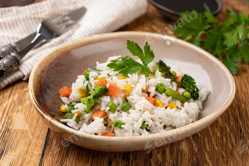 Preview: Bowl with tasty rice and vegetables