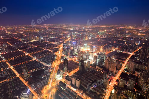 Preview: aerial view of the bright lights of city