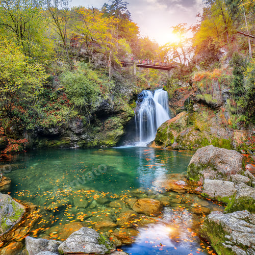 Preview: Breathtaking autumn view of popular tourist destination Sum Waterfall in Vintgar Gorge.