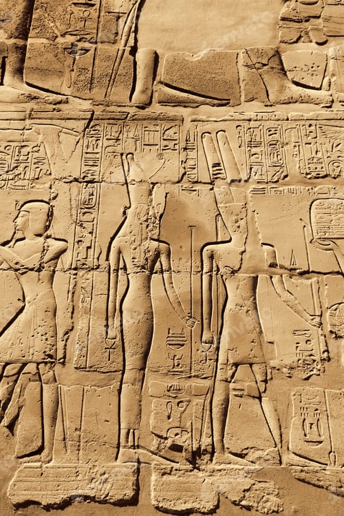 Preview: Ancient egyptian hieroglyphs carved on the stone wall