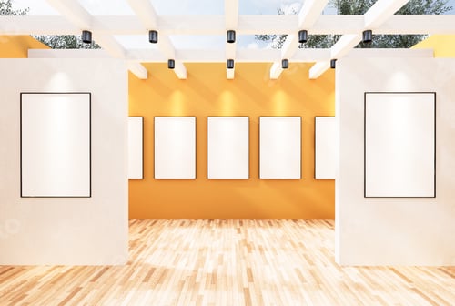 Preview: Empty room interior with white canvas in the gallery.