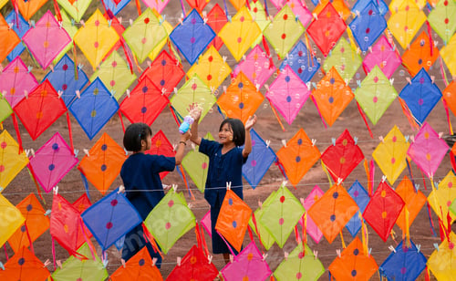 Preview: Two Asian girls enjoy to play with bubble that create from bubble gun and happy playing