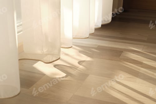 Preview: room lit by the morning sun, watch as shadows shift and light reflects off surfaces. The curtain