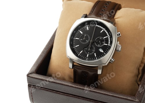 Preview: Mechanical watch isolated on white background, close up