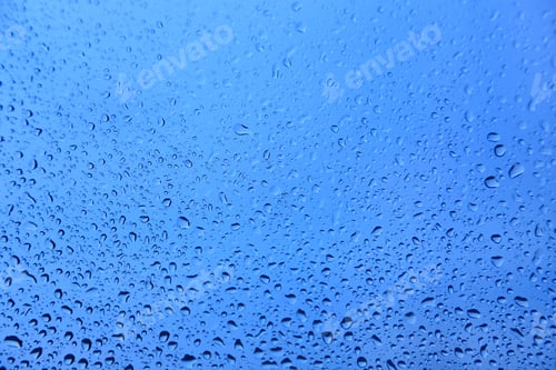 Preview: Water drops on glass, natural blue texture
