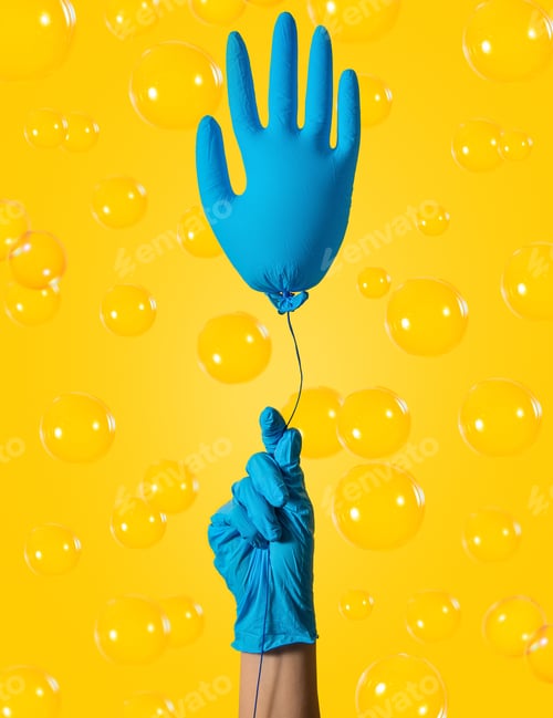 Preview: Rubber Glove Shaped Balloon on Yellow Background