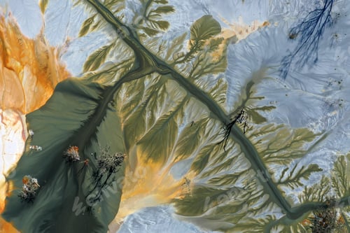 Preview: Patterns of acid mine drainage in decanting lake, nature pollution, aerial view