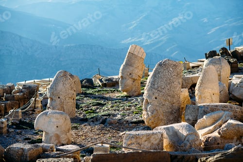 Preview: Heads of the statues on Nemrut Dag on the sunset.