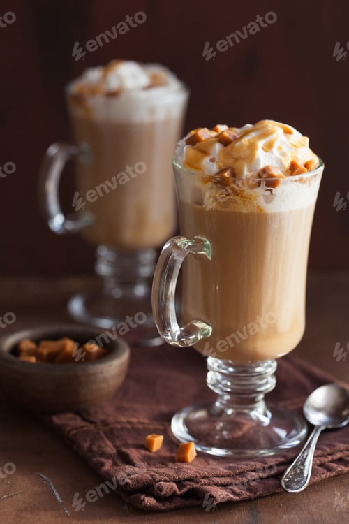 Preview: latte with whiped cream and caramel