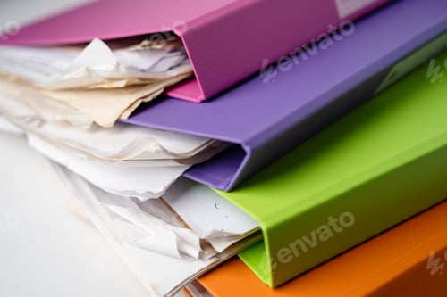 Preview: File Folder Binder stack of multi color on table in office.