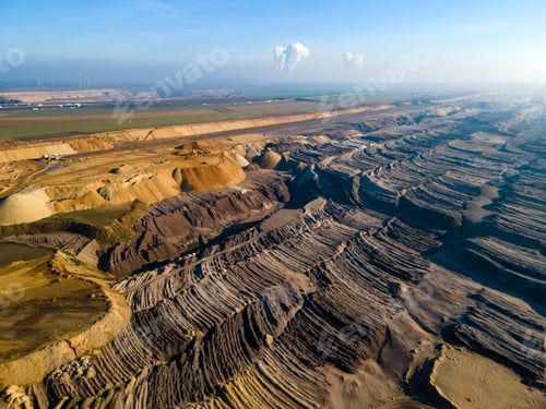 Preview: Mining equipment in a brown coal open pit mine near Garzweiler, Germany. Aerial View