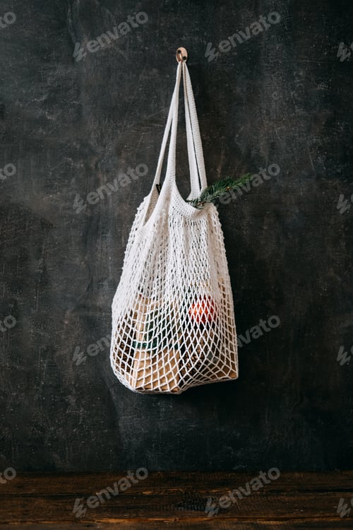 Preview: Zero waste, Sustainable, green, eco-friendly Christmas. Eco friendly mesh net shopping bag with