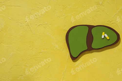 Preview: Paper liver mockup on yellow background, space for text