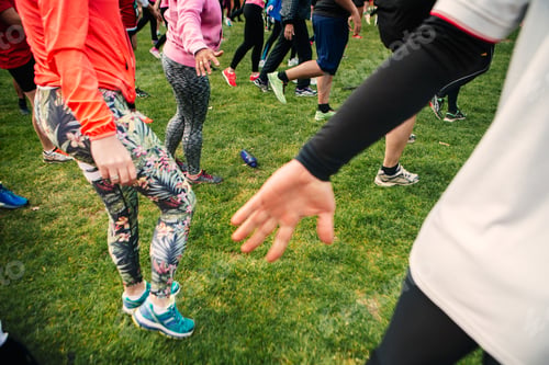 Preview: Group of people exercising on grass