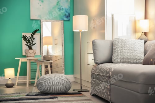 Preview: Stylish living room interior with comfortable sofa