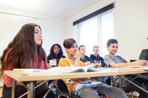 Preview: Schoolchildren (12-13, 14-15) sitting in classroom