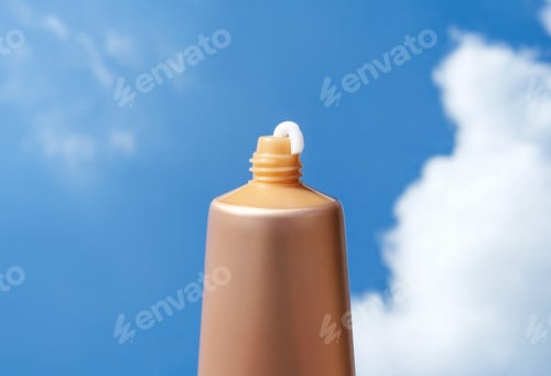 Preview: Moisturizing cream is squeezed out of a tube close-up against background of sky and clouds.