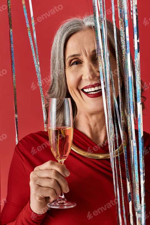 Preview: A joyful celebration with a beautiful mature woman toasting the New Year with festive cheer
