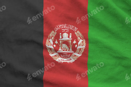 Preview: Afghanistan flag depicted on folded wavy fabric of old cloth