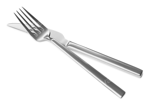 Preview: New shiny knife and fork isolated on white