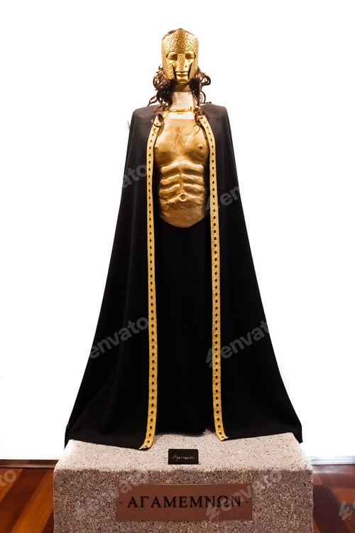 Preview: Replica of the costume of Agamemnon, hero of Greek theatrical tragedies, on display.