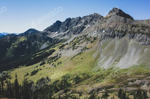 Preview: View of the North Cascade Range across a valley on the Pacific Crest Trail