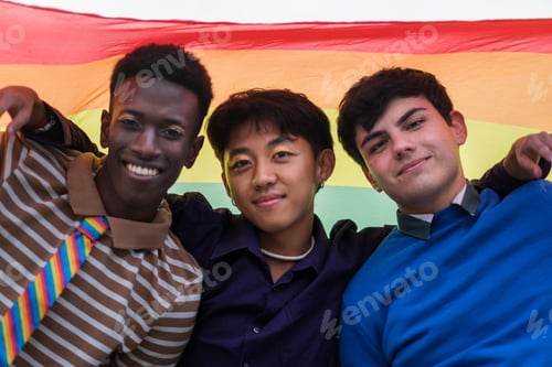 Preview: Group of teenagers at the meeting in favor of lgtbi pride