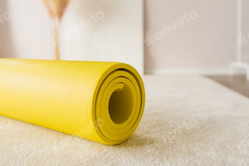 Preview: Yellow yoga mat at home or in the studio