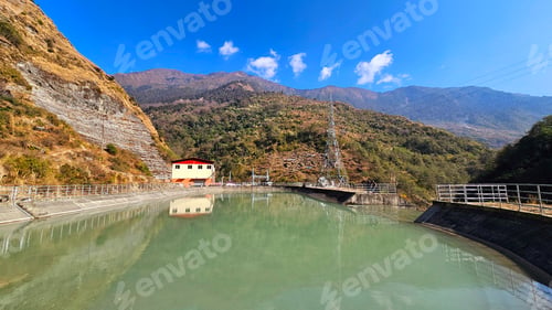 Preview: Small hydropower station surrounded by mountains. Rasuwa, Nepal