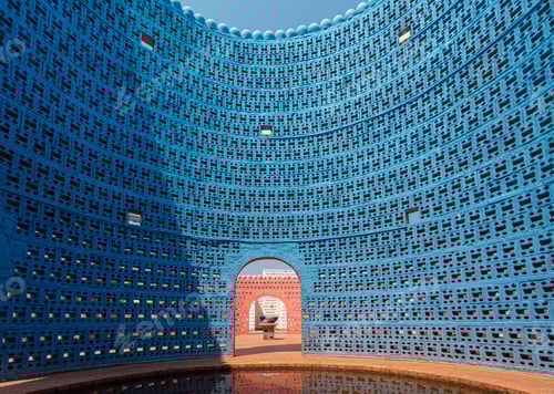 Preview: blue brick wall space design