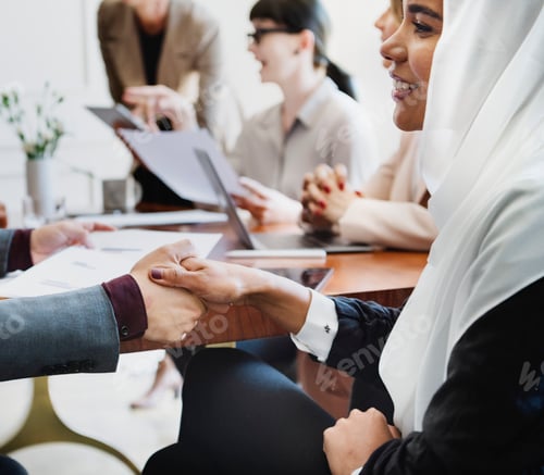 Preview: Happy diverse business people making a deal